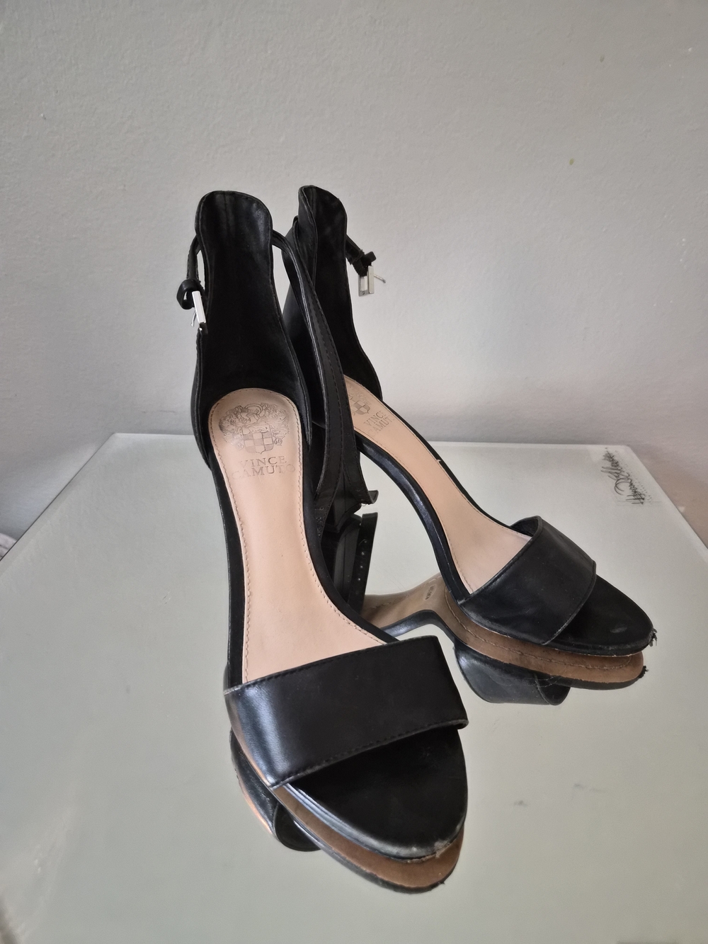 Vince Camuto Black Leather Platform Ankle-Strap Sandals